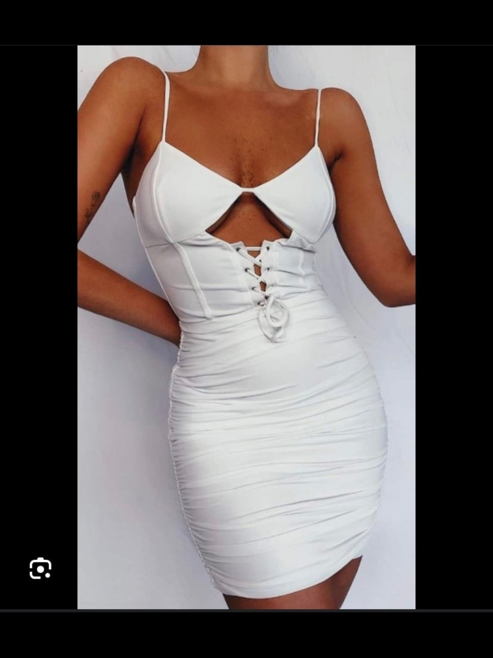 Tiger Mist White Lace-Up Cutout Spaghetti Strap Mini Dress